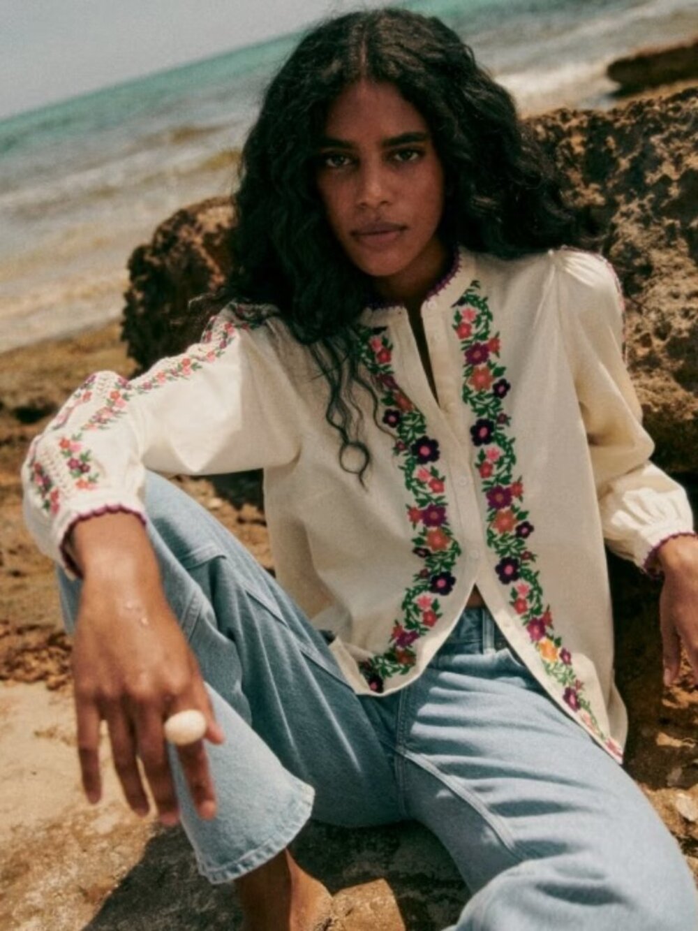 Sezane Embroidered Button Down